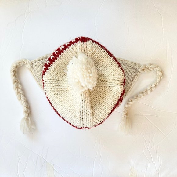 Nepal Fair Isle Heavy Wool Knit Sherpa Hat OS Fleece Lined Ear Flap Long Tassel - Picture 6 of 12